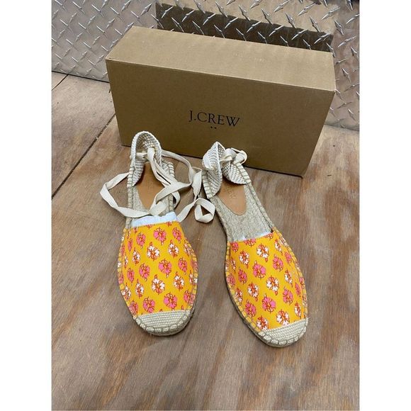J. CREW NWT Printed canvas espadrille sandals Pale Guava, Sz 9.5, MSRP $90 - Picture 5 of 7